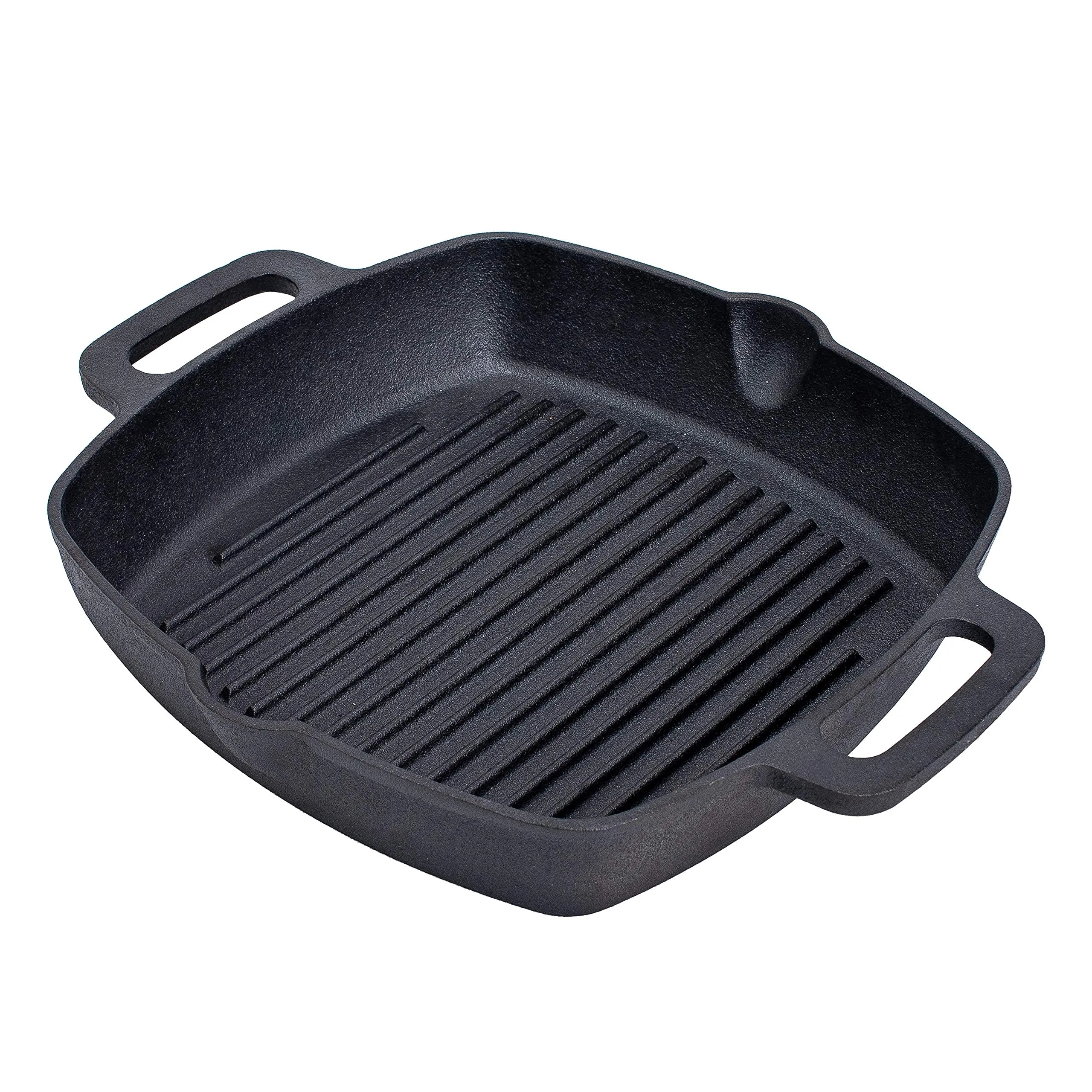 10" Square Cast Iron Grill Pan Steak Pan Pre Seasoned Grill Pan With Easy Grease Drain