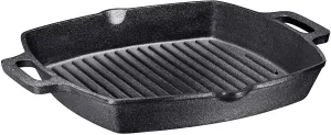 10" Square Cast Iron Grill Pan Steak Pan Pre Seasoned Grill Pan With Easy Grease Drain