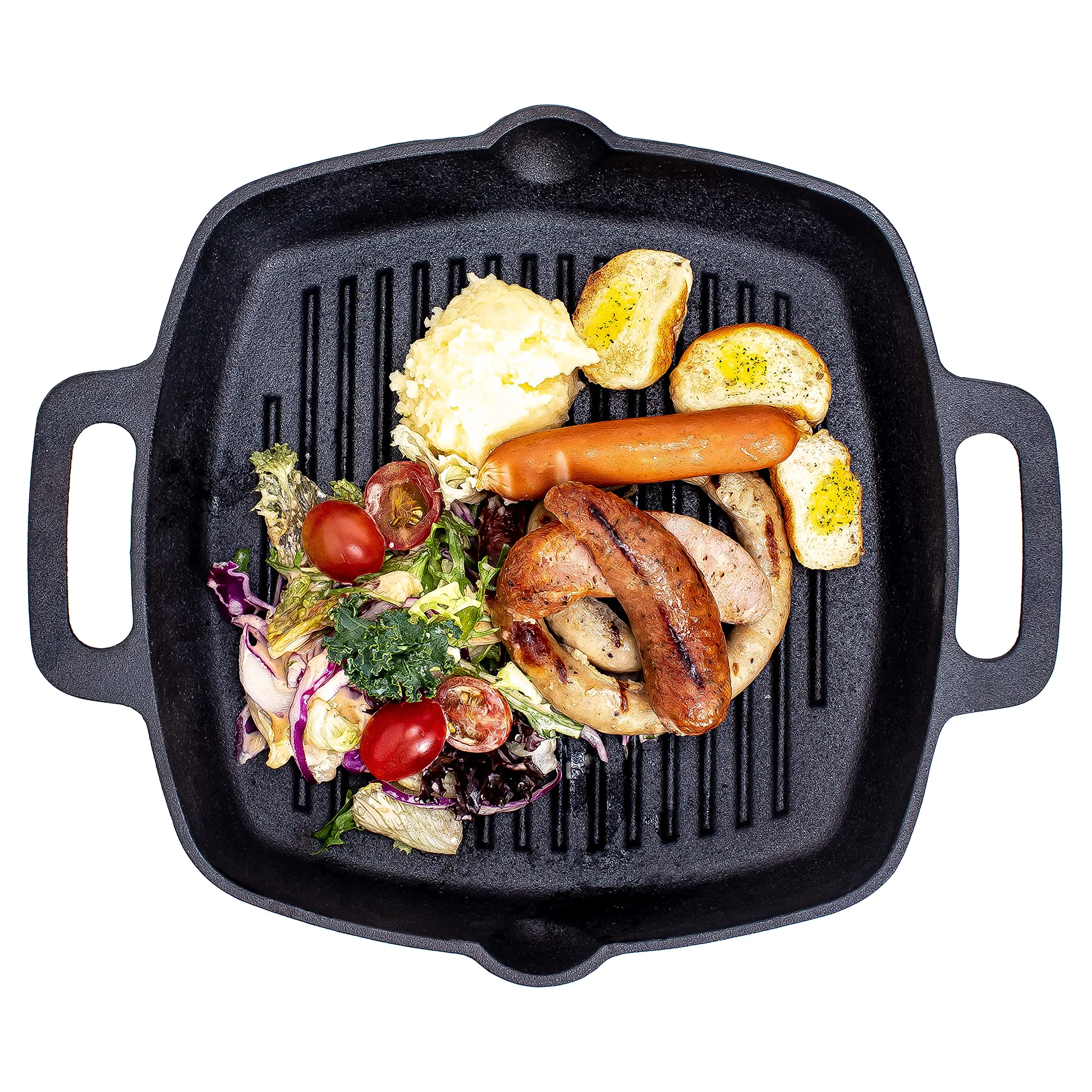 10" Square Cast Iron Grill Pan Steak Pan Pre Seasoned Grill Pan With Easy Grease Drain