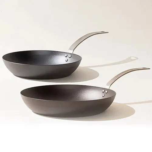 2pc Blue Carbon Steel Seasoned Fry Pan Set