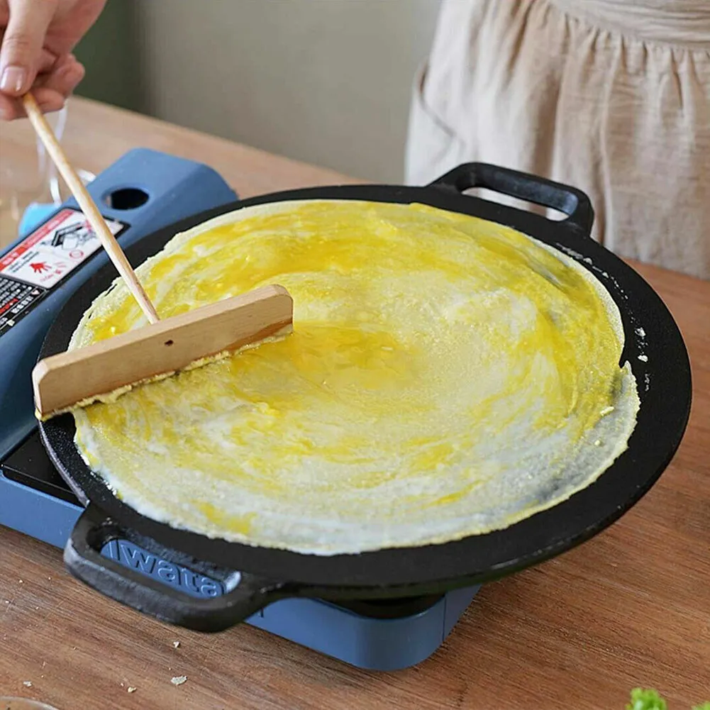 34cm Cast Iron Crepe Pan Set with Ergonomic Handles, 5 Pieces