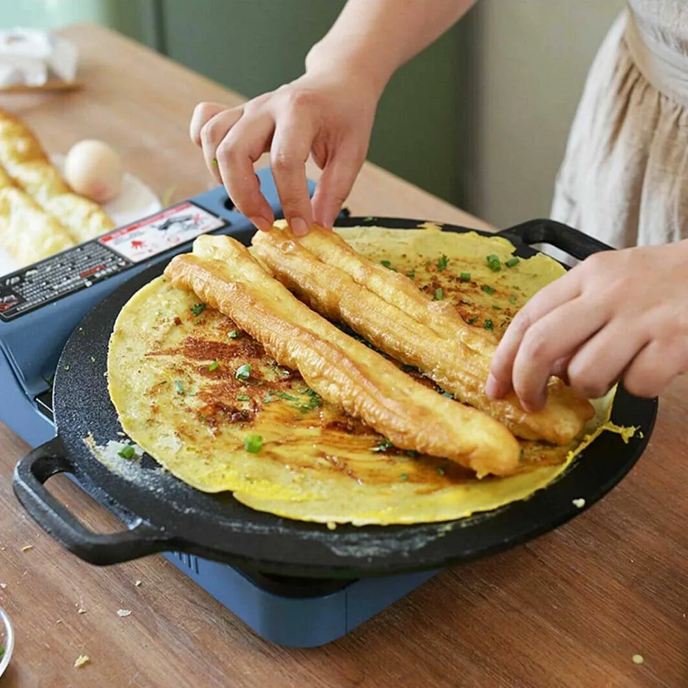 34cm Cast Iron Crepe Pan Set with Ergonomic Handles, 5 Pieces