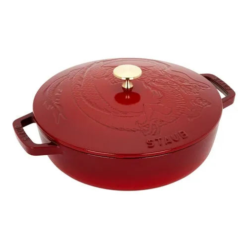 3.75qt Cast Iron Braiser w/ Dragon Lid, Cherry