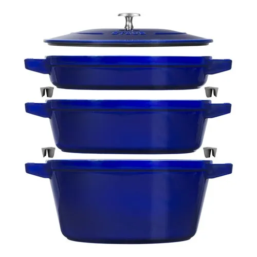 4pc Cast Iron Stackable Cookware Set, Dark Blue