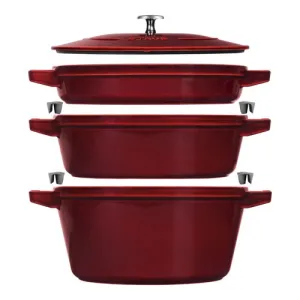 4pc Cast Iron Stackable Cookware Set, Grenadine