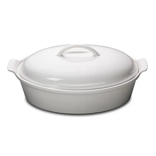 4qt Heritage Stoneware Covered Oval Casserole, White