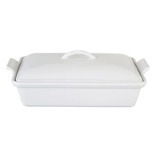 4qt Heritage Stoneware Covered Rectangular Casserole White