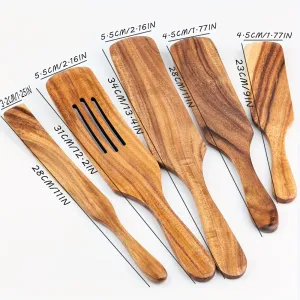 5-Piece Natural Acacia Wood Cookware Set - Premium Quality Cooking Essentials for Healthy Meals - Includes Spatula, Salad Hand, Mixer, and Spurtles for Effortless Food Preparation and Serving