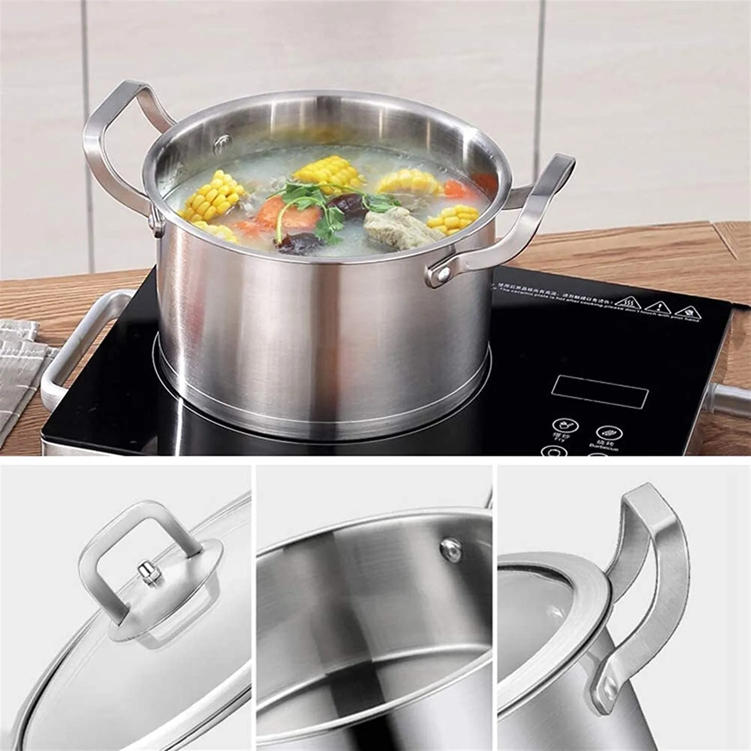 6 Pc Kitchen Sauce Pan Pots Set 430 Stainless Steel Cookware Set Milk stock Pot Pans Set