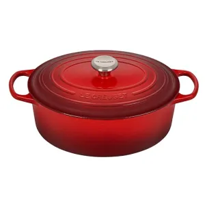 6.75qt Signature Cast Iron Oval Dutch Oven Cerise