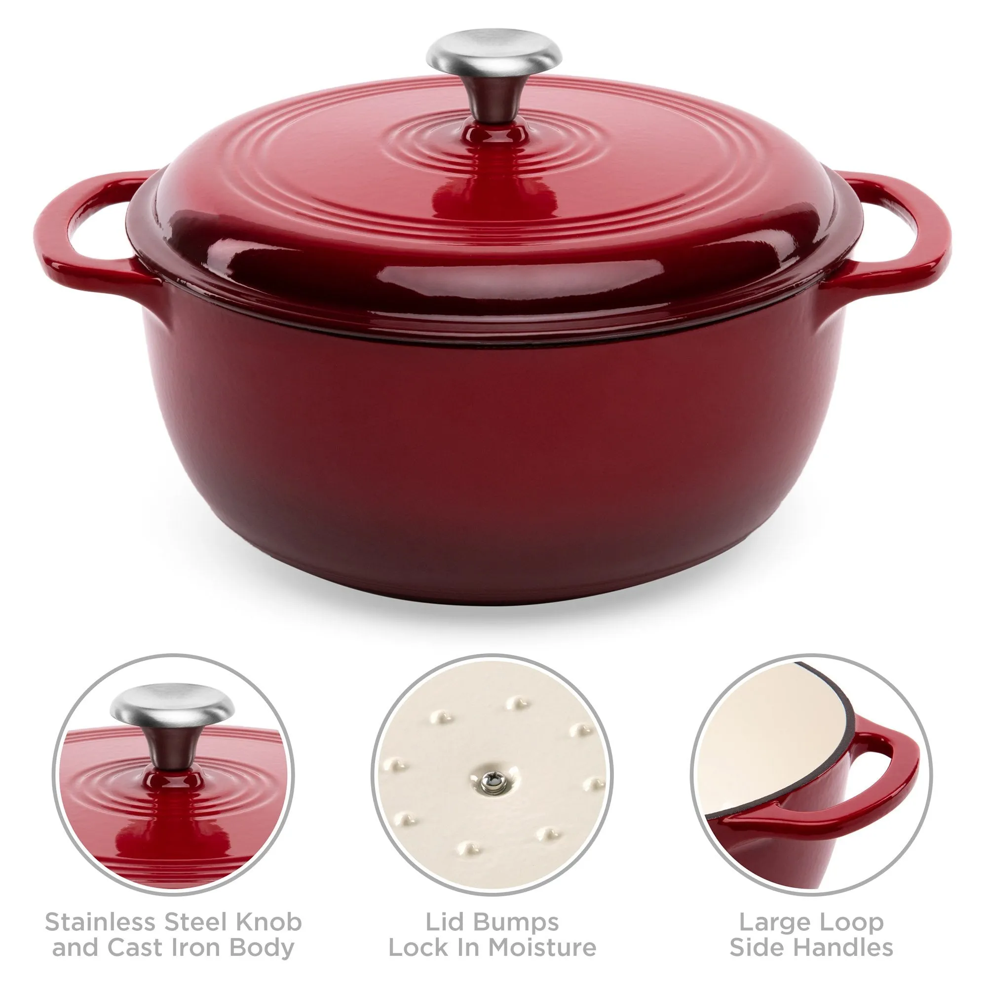 6qt Non-Stick Enamel Cast-Iron Dutch Oven Kitchen Cookware w/ Side Handles