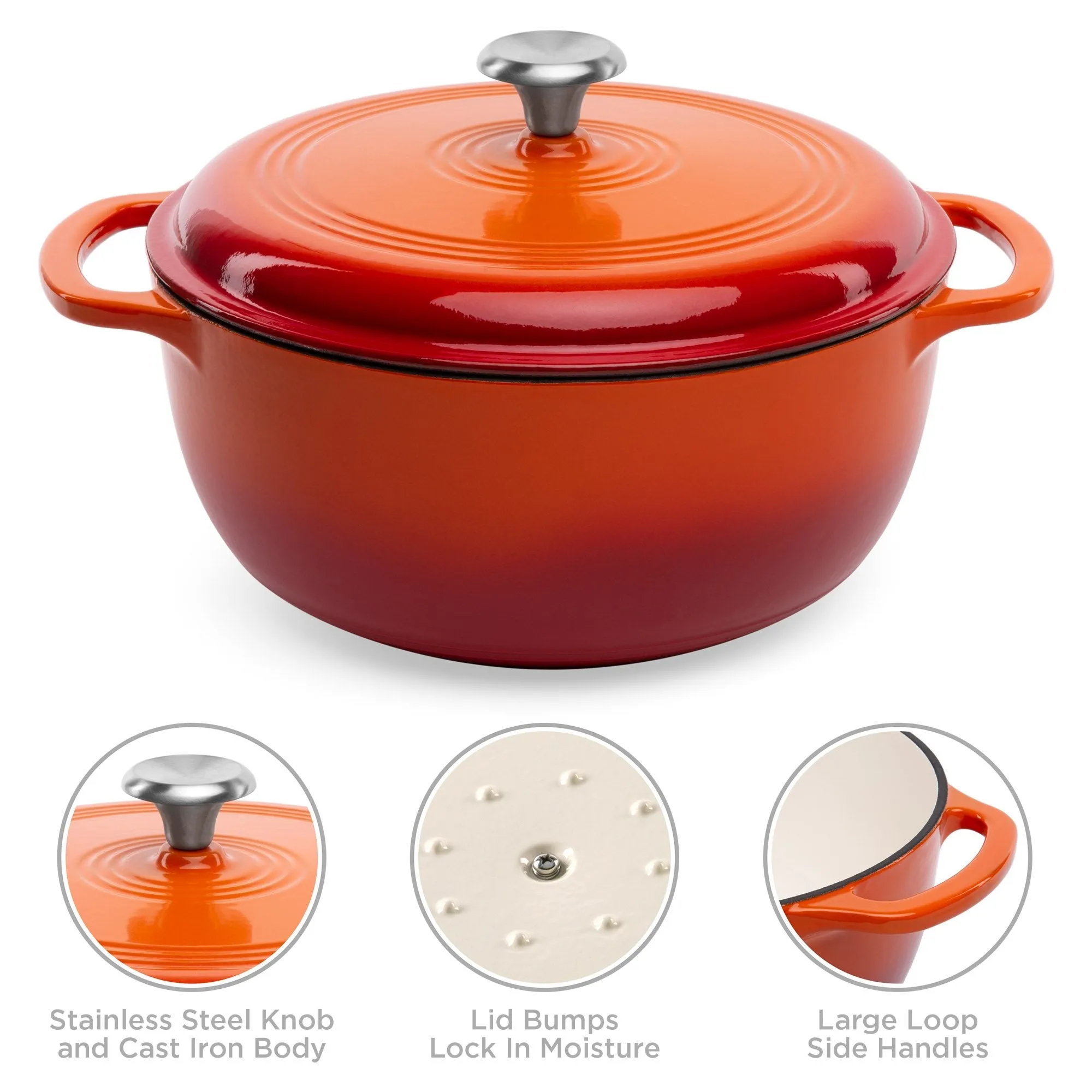 6qt Non-Stick Enamel Cast-Iron Dutch Oven Kitchen Cookware w/ Side Handles