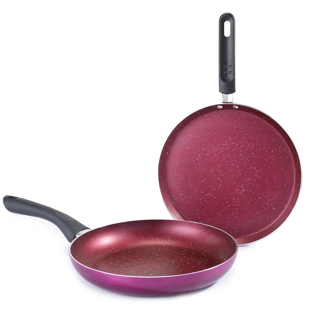 Bandhan Non-Stick Cookware 2 Pcs. Set | Dosa Tawa and Fry Pan | 100% PFOA Free Coating | Pure Grade Virgin Aluminium | Compatible with Multiple Cooktops | Red and Purple | 2 Year Warranty