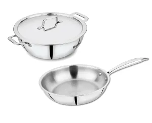 Bergner Tripro Triply 3 Pc Cookware Set, 22 cm Deep Kadai, 20 cm Fry Pan, 1X Stainless Steel Lid, Stay Cool Handles, Induction & Gas Ready, Multi-Layer Polish Surface, 5-Year Warranty