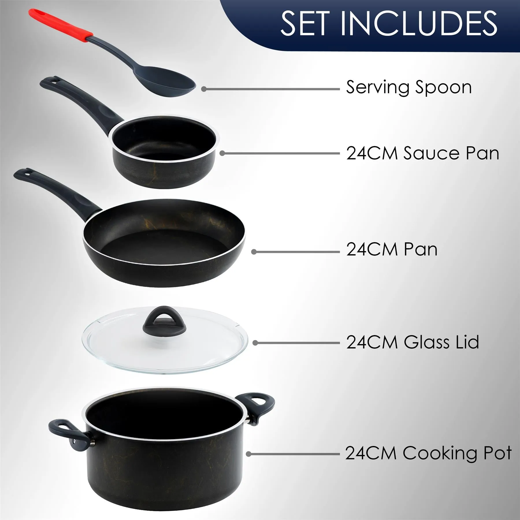 Black 5 pc Non-Stick Pots and Pans Set