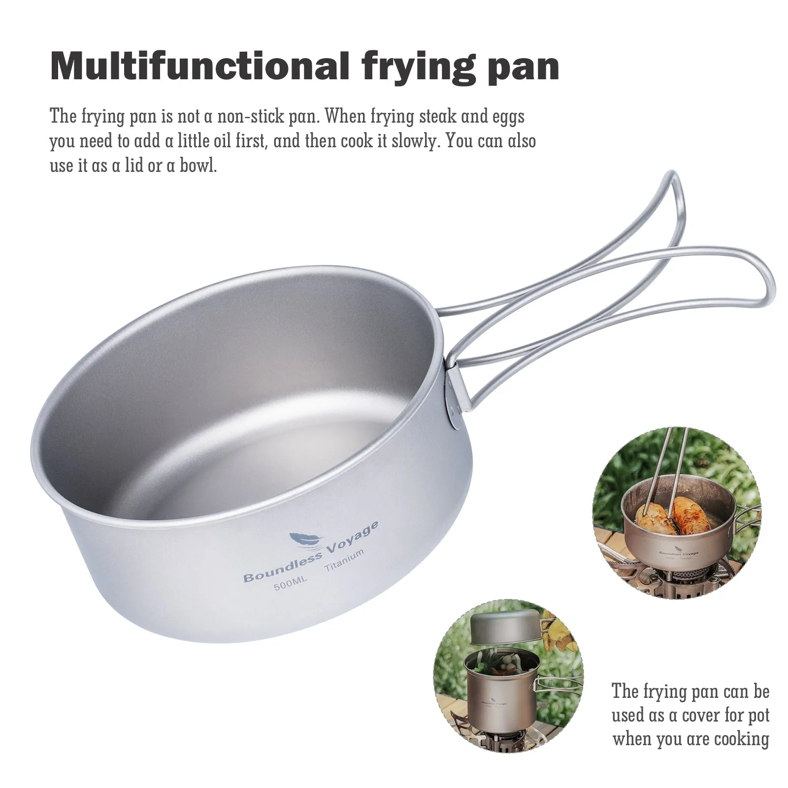 Boundless Voyage Camping Pot Pan Portable Hiking Picnic Backpacking Pot Kitchen Cooking Mess Kit