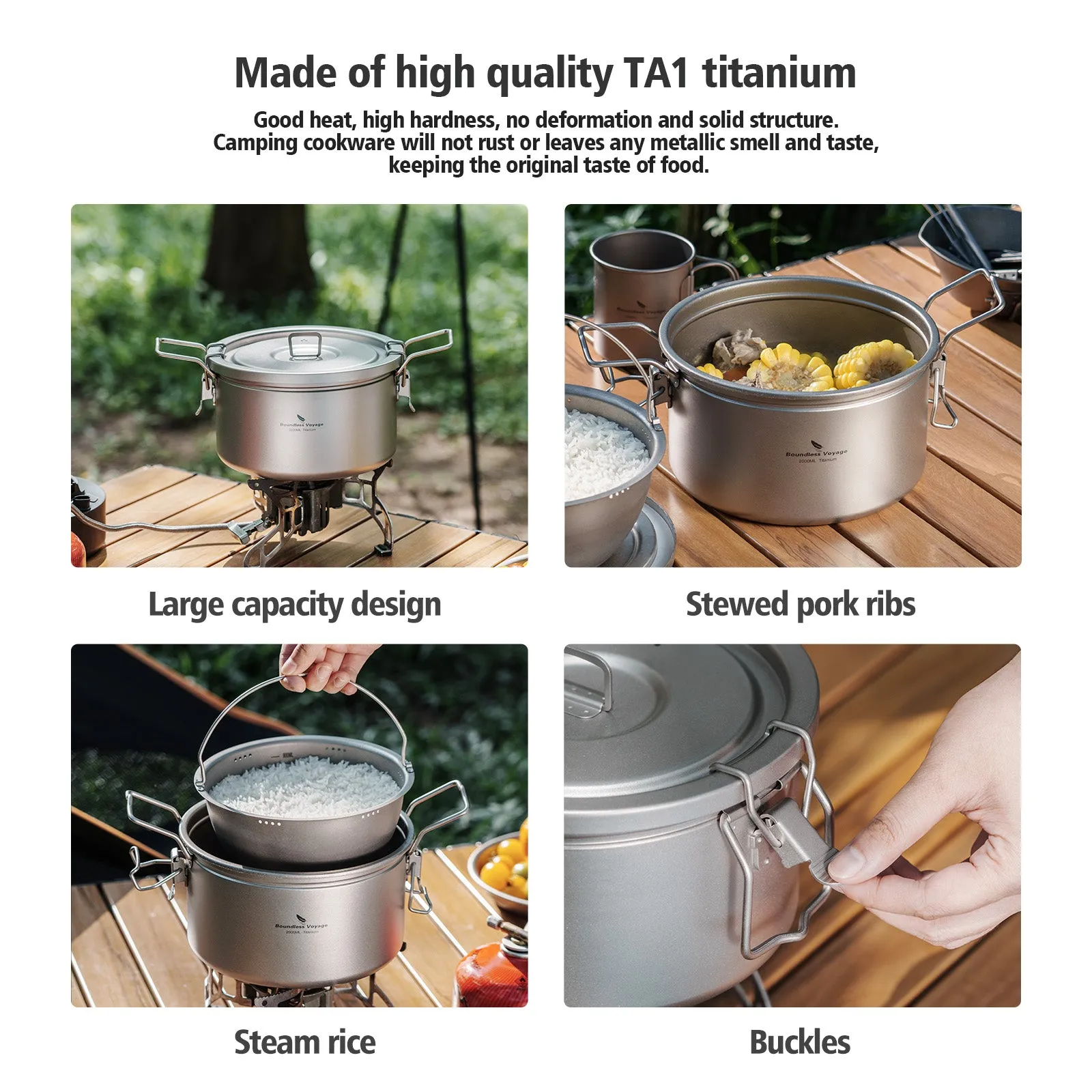 Boundless Voyage Titanium Pot Multifunctional Cooker Ultralight Rice Cooker Outdoor Cookware