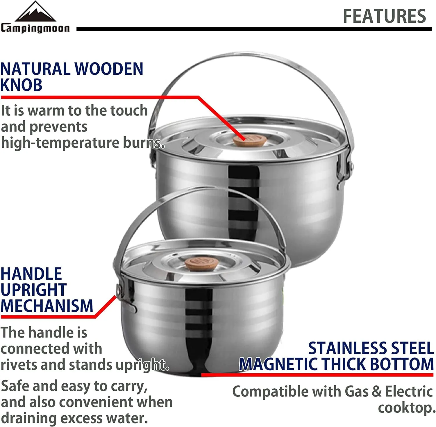 CAMPINGMOON Stainless Steel Outdoor Camping Nesting Mess Kit Cookware Set Pots Pans with Storage Carrying Bag