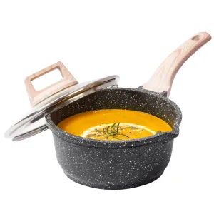 CAROTE 16/1.5 liter Non Stick Sauce Pan Tea pan, Granite Saucepan, Milk pan with Lid, Chai Pan Induction&Gas (Black)