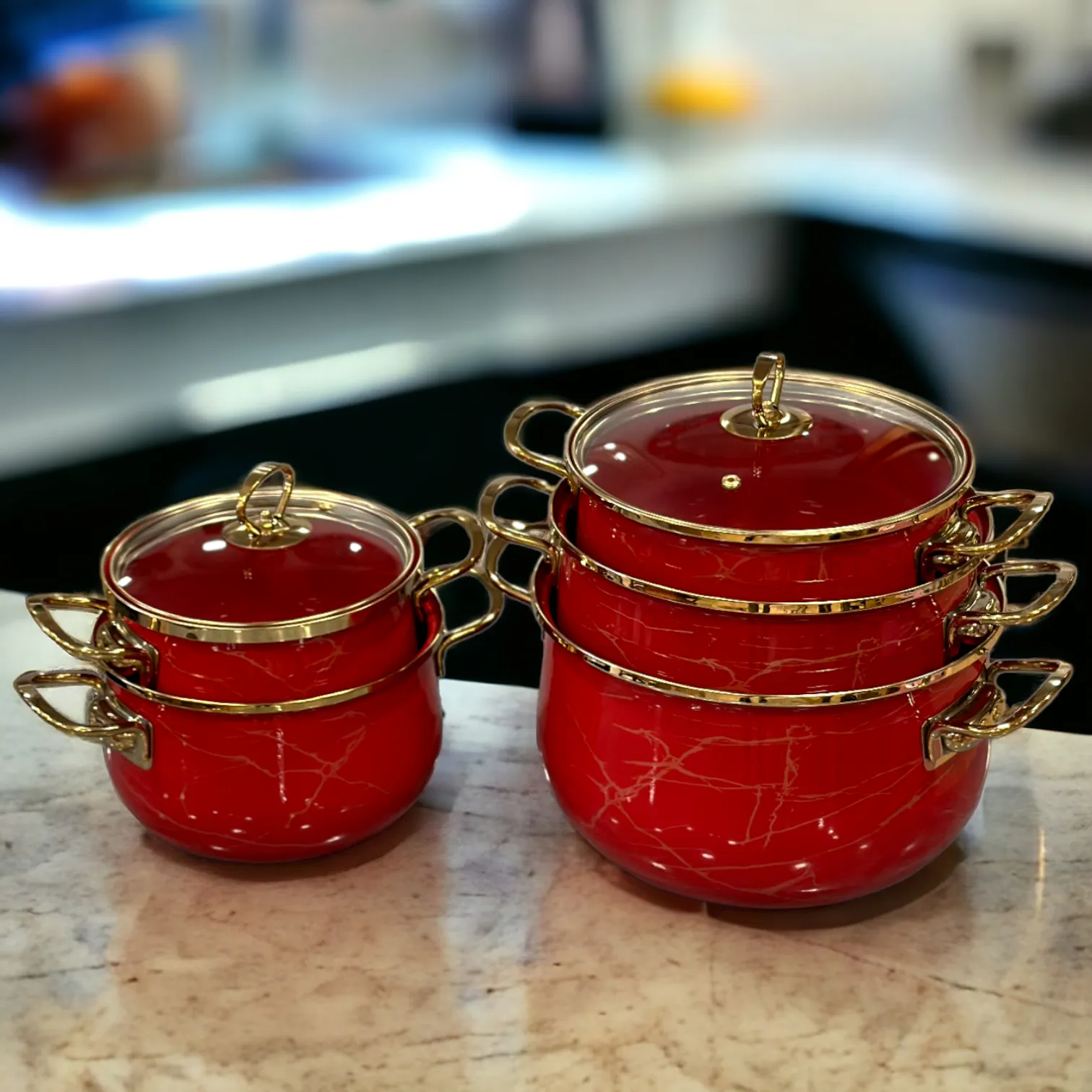 Ceramic Coating Cooking & Serving Pots-Red