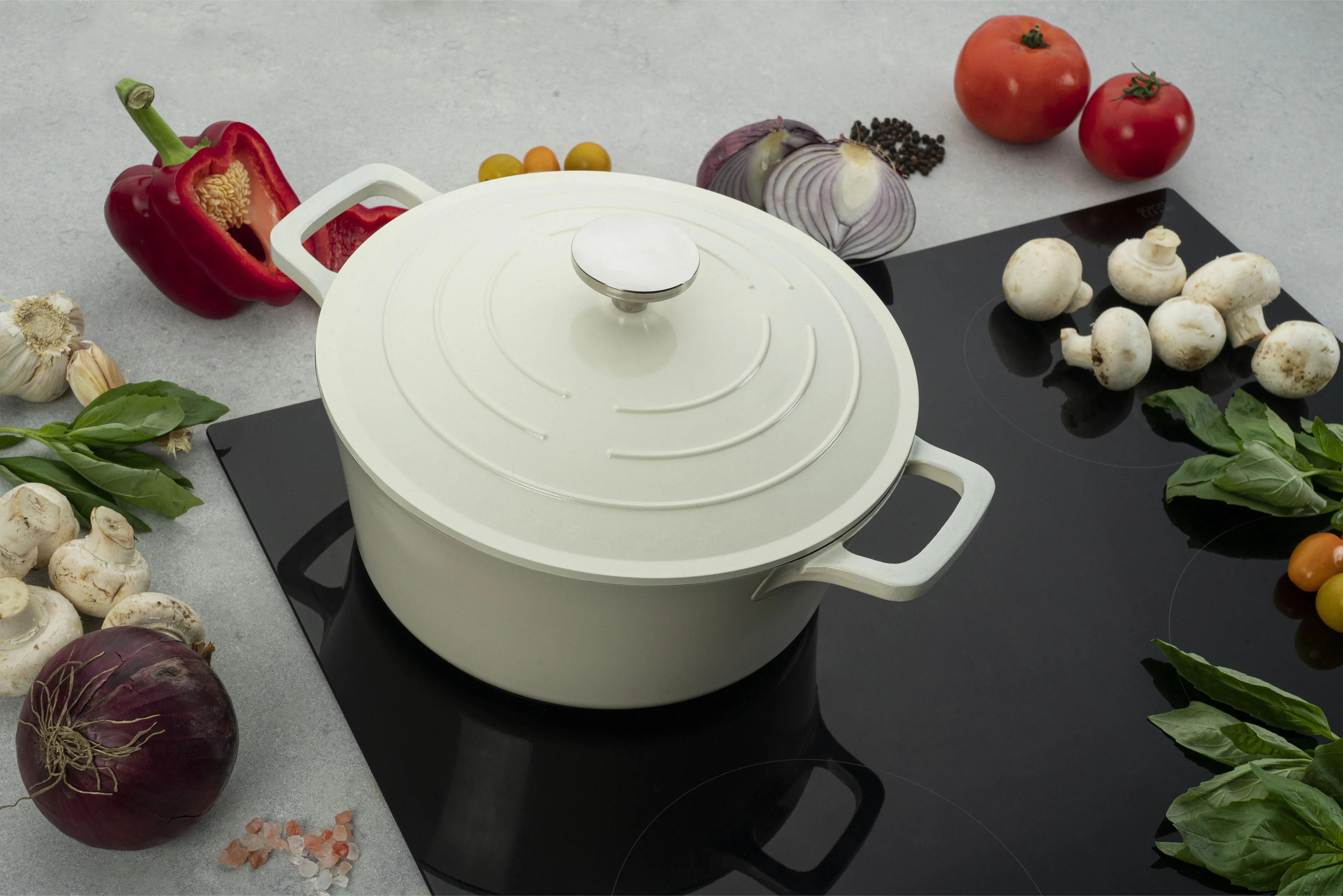 Commichef Cast Aluminium 20cm Round Casserole - Cream