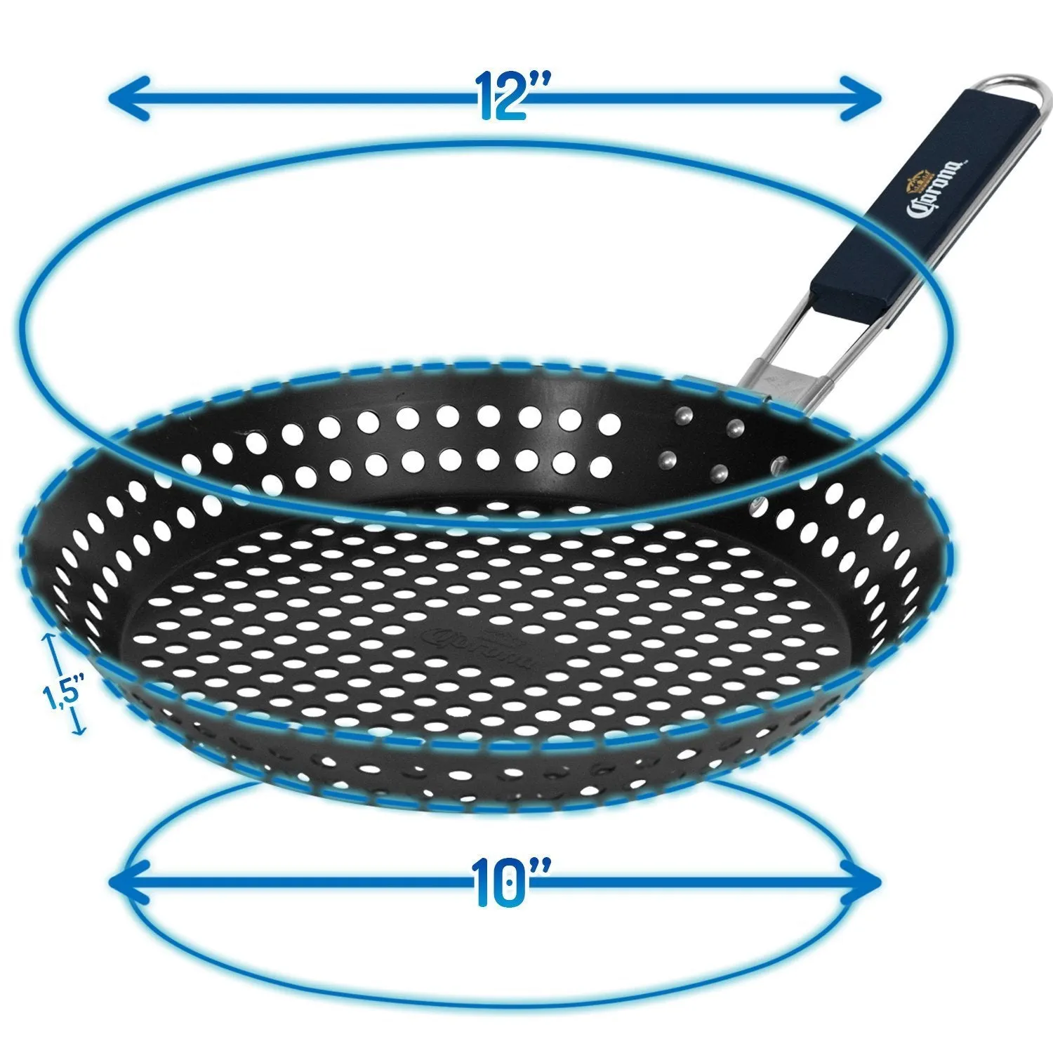 Corona BBQ Grill Accessories Set &ndash; Round 12&rdquo; sized Grilling Basket for Fish, Meat and Vegetable Bbq Grill Stainless Steel Basket with Folding Wood Grip Handle Perfect for Camping Cookware Set