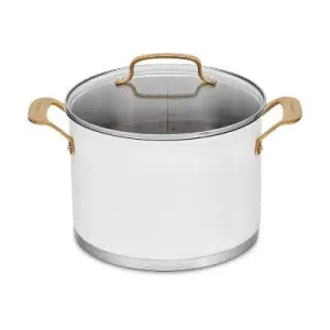 Cuisinart Classic 8qt Stainless Steel Stock Pot with Cover and Brushed Gold Handles Matte White