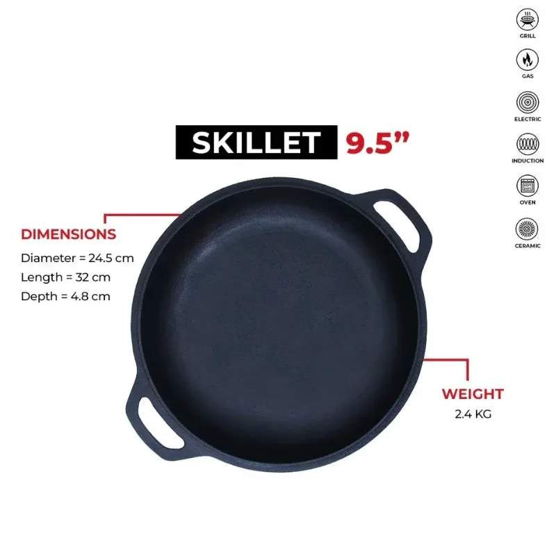 Double Handle Cast Iron Skillet 24cm