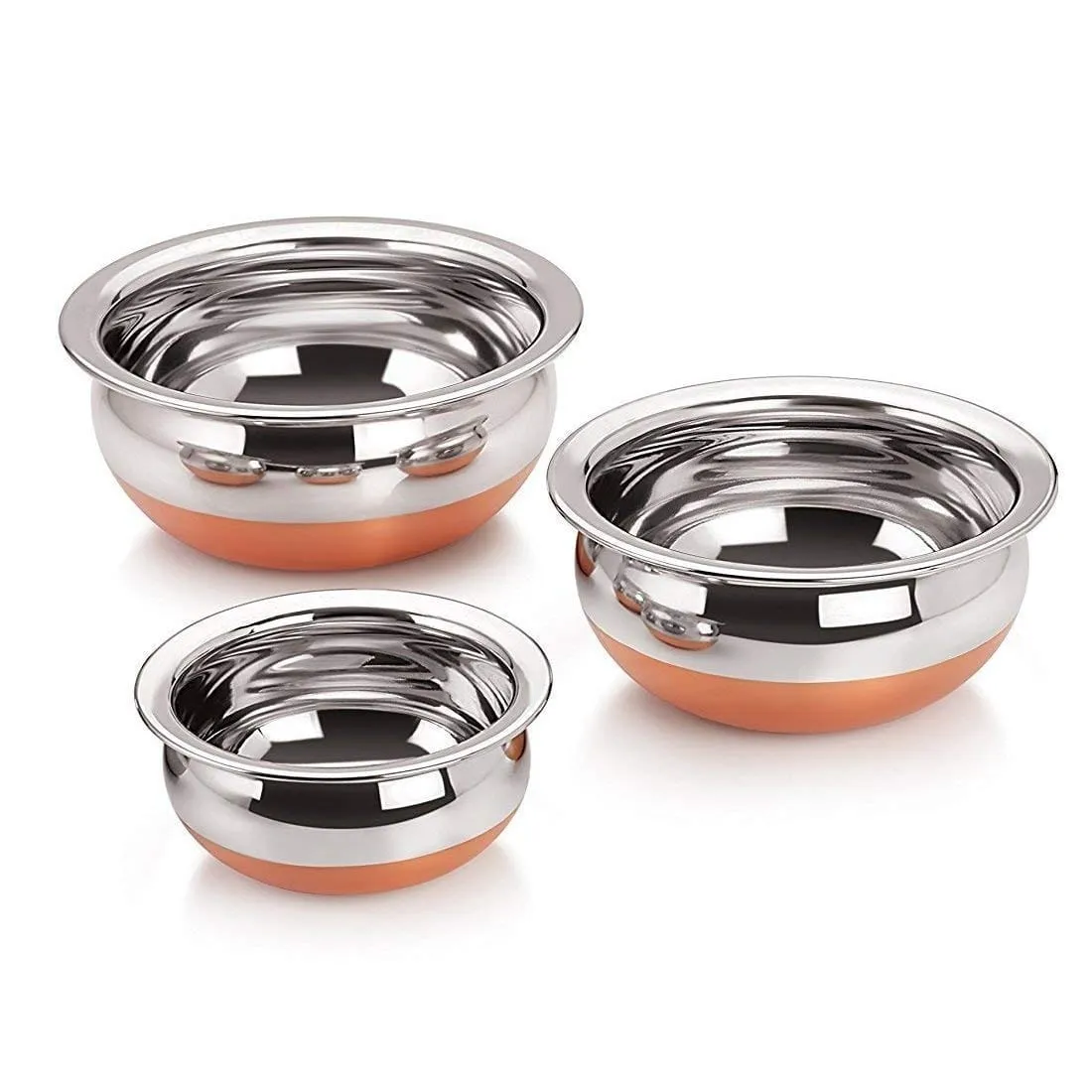 GALOOF Copper Bottom Stainless Steel 3 Piece Handi With Lid / Cookware And Serving Bowl