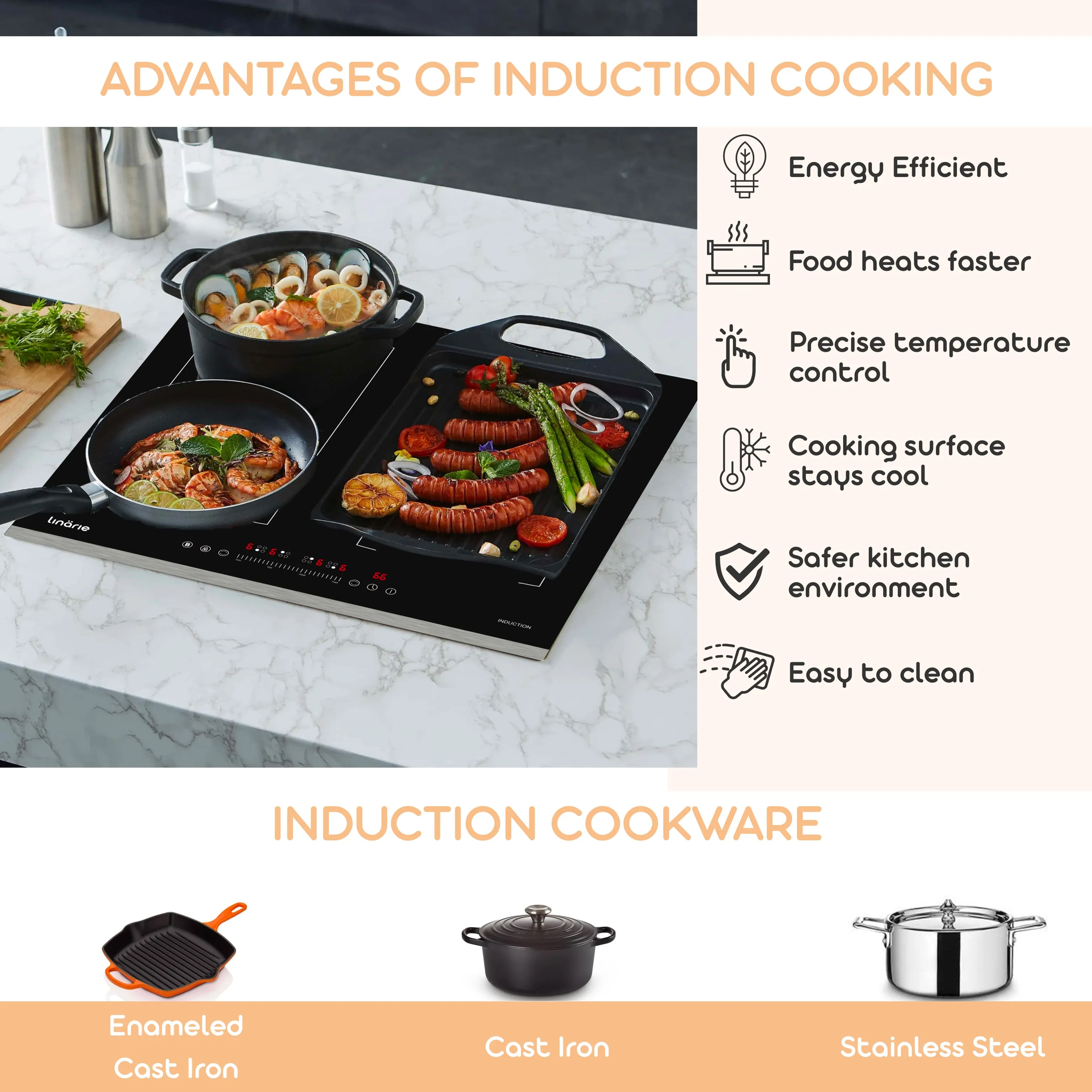 Grenoble 30cm Domino Induction Cooktop with Flex Zone LS30I1F