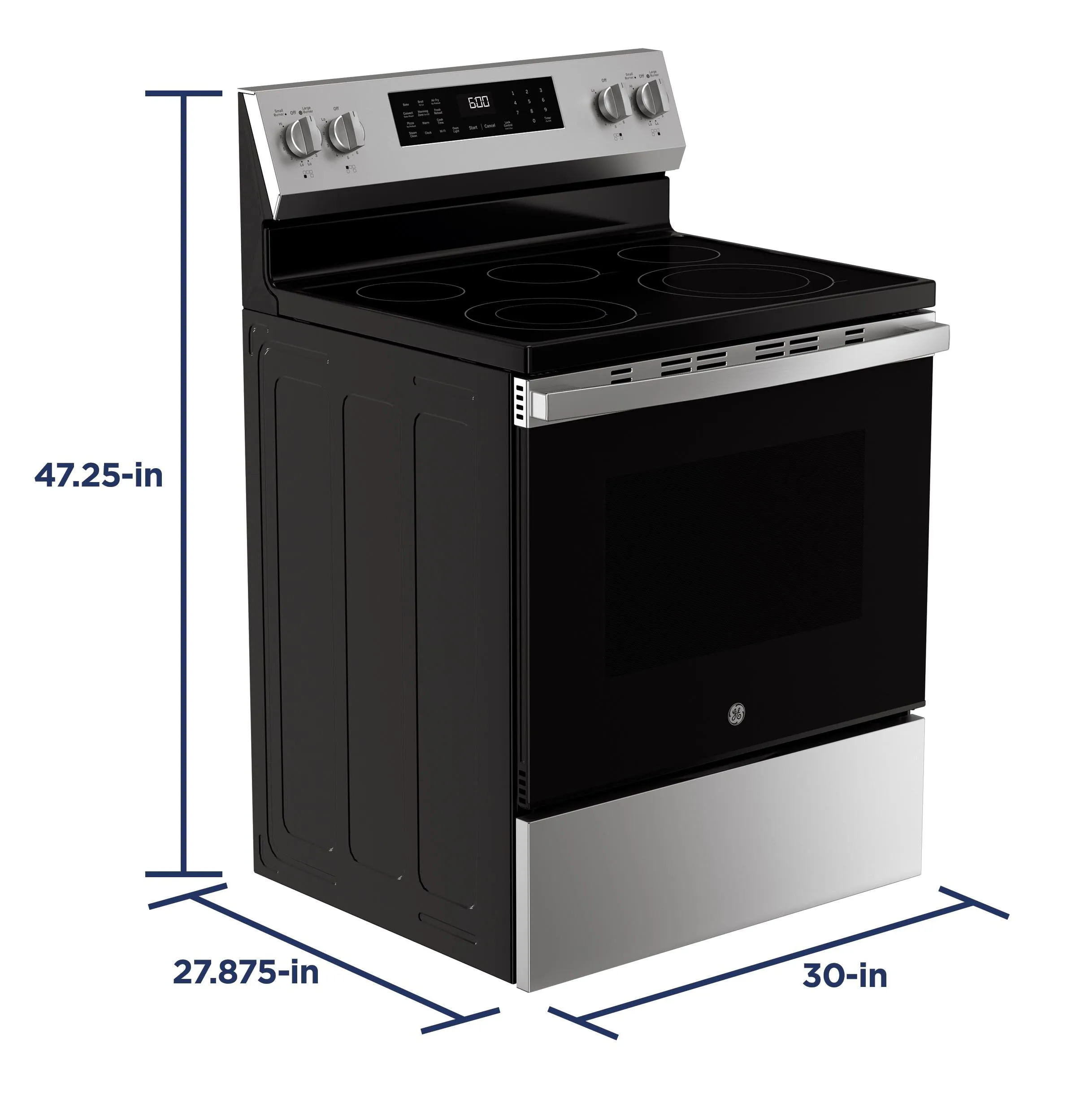 GRF600AVSS GE® 30" Free-Standing Electric Convection Range with No Preheat Air Fry and EasyWash™ Oven Tray