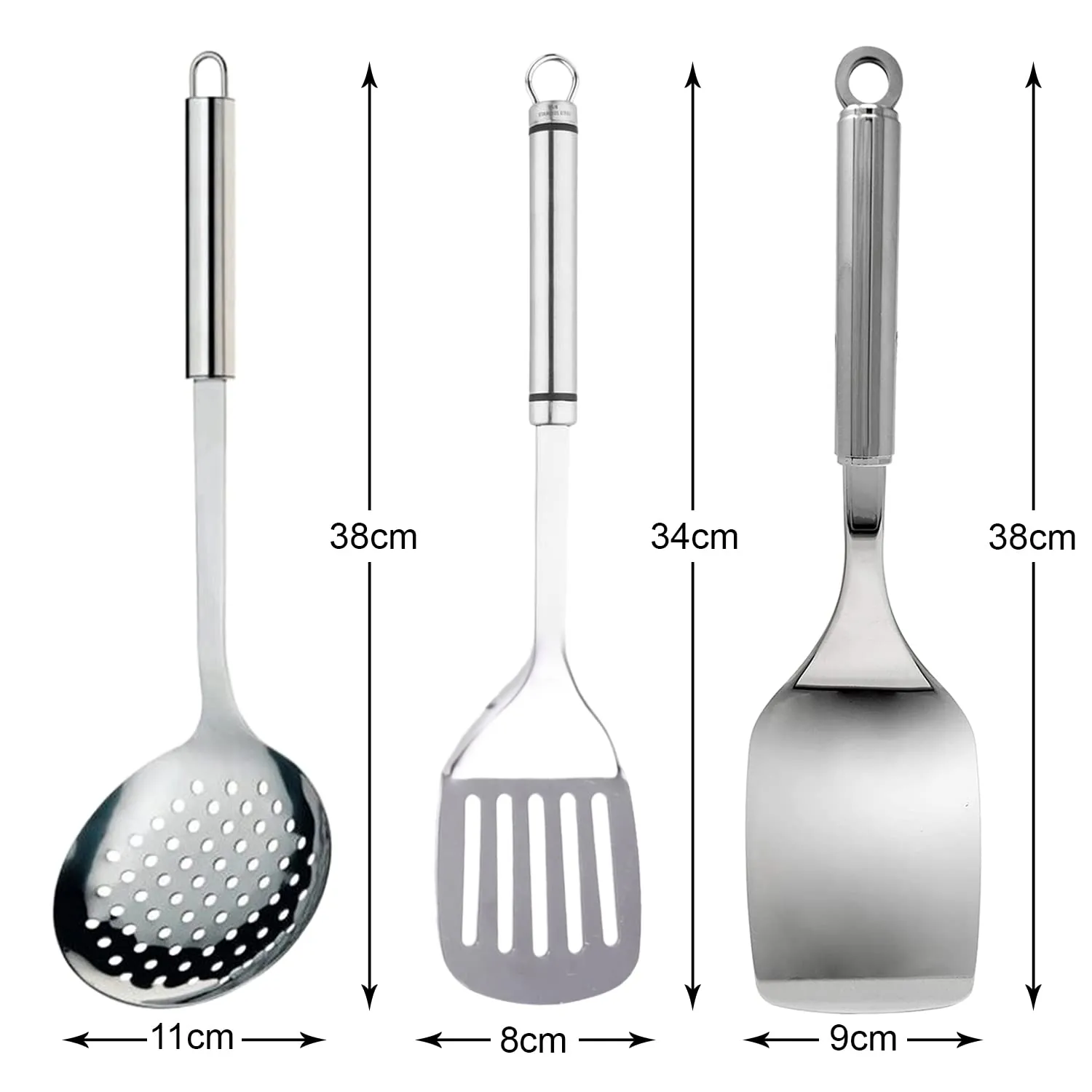 Heart Home Stainless Steel Kitchen Utensil, Cookware Set, Kitchen Tool- Set of 3 (Skimmer & Spatula & Solid Turner) (Silver)