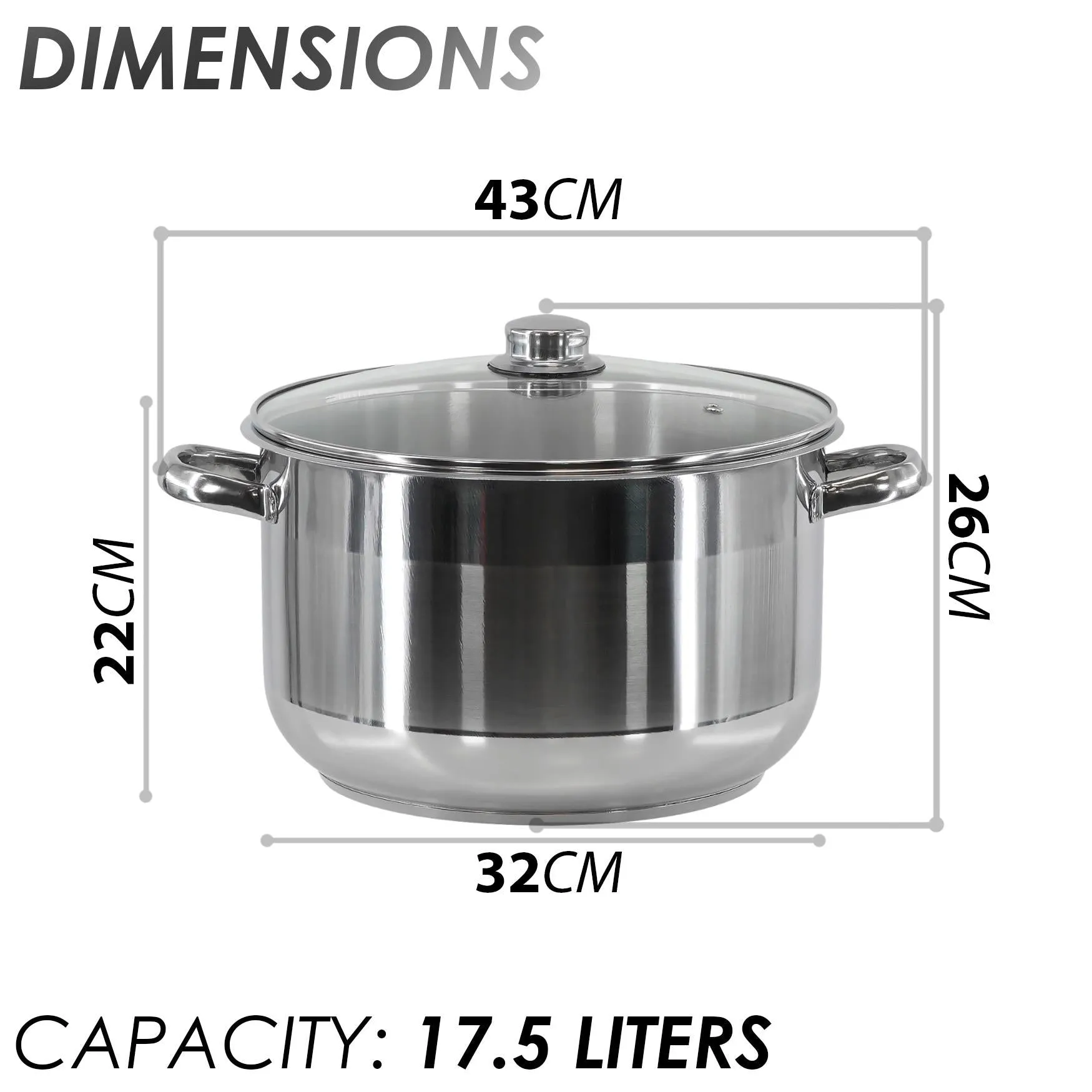 Induction Stockpot With Glass Lid - 17.5 ltr