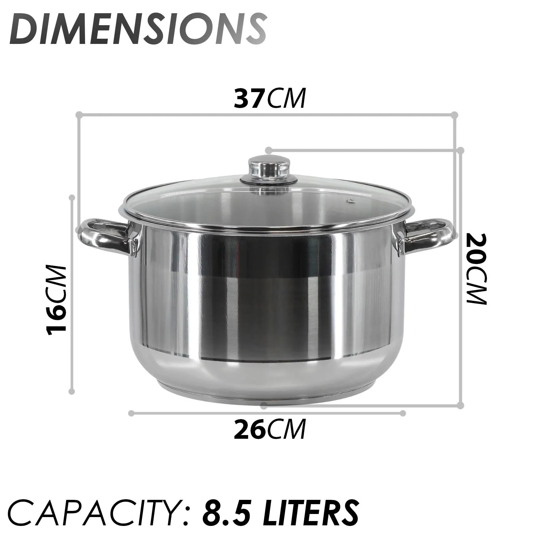 Induction Stockpot With Glass Lid - 8.5 ltr