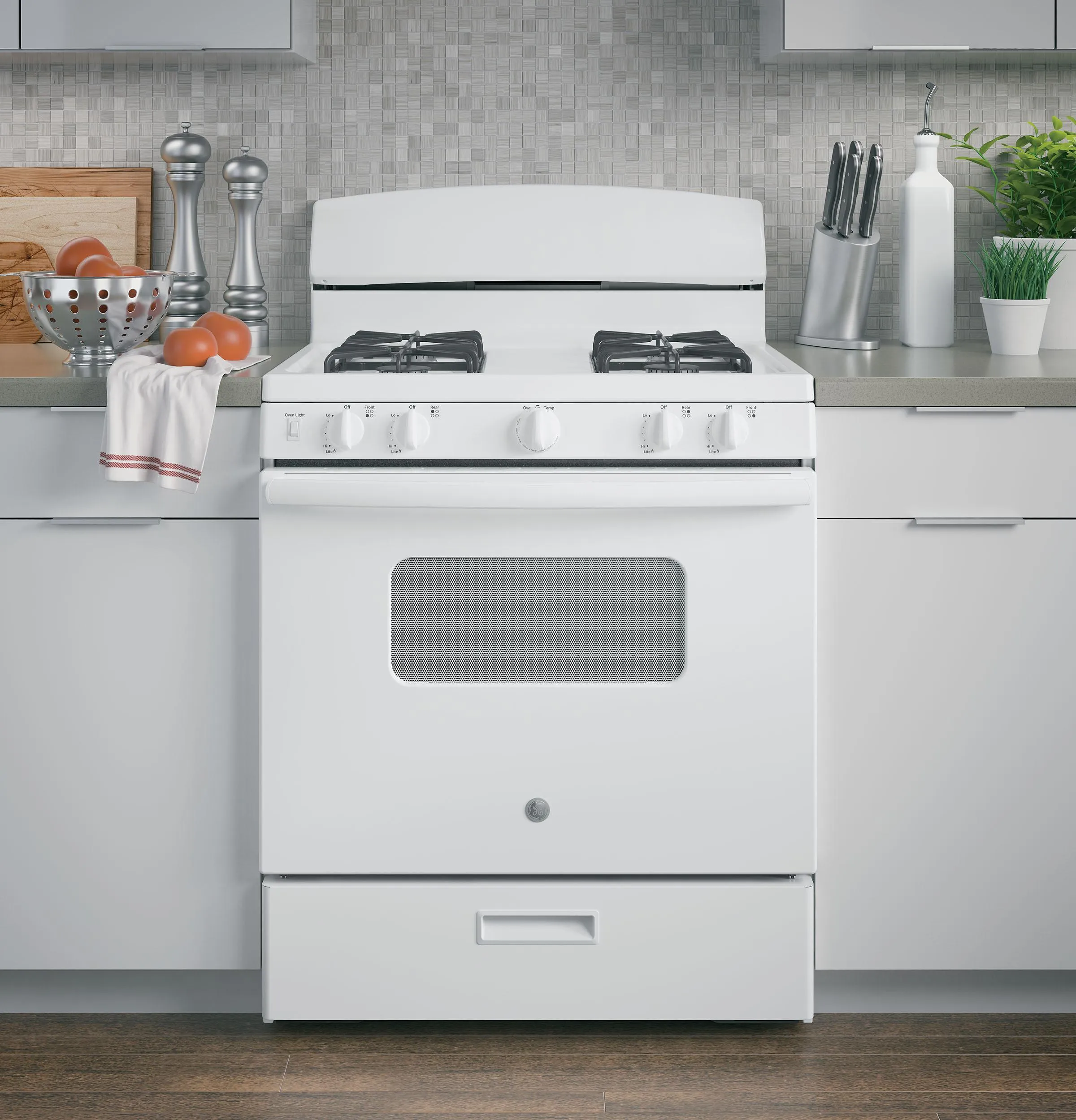 JGBS10DEMWW GE® 30" Free-Standing Front Control Gas Range