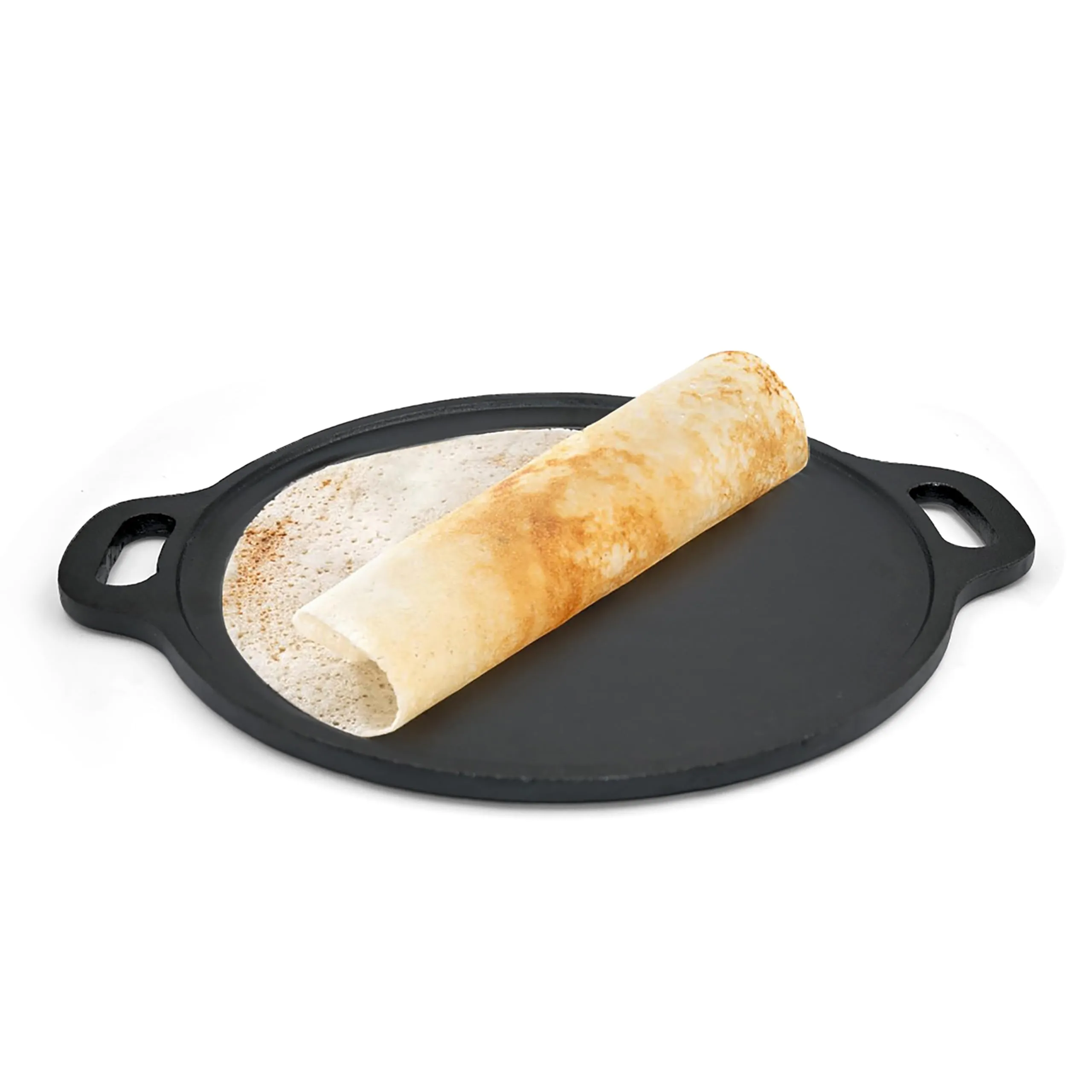 KNOBON Pre-Seasoned Cast Iron Flat Dosa/Roti/Chapati Tawa Pan with 2 Side Handle, Dosa Kallu, Iron Tawa Big Size Non-Toxic Cookware Utensi| Gas and Induction Compatible | 30 cm