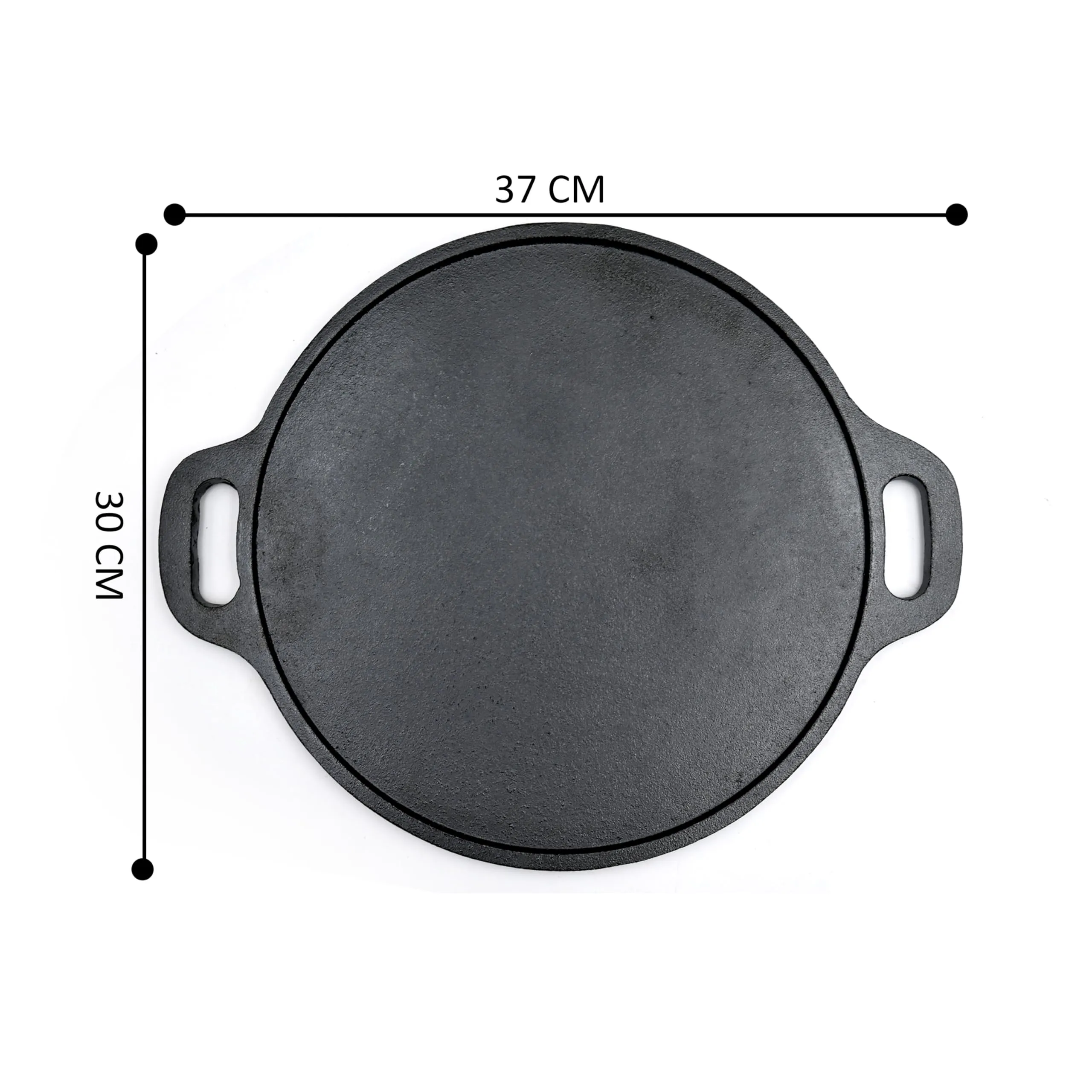 KNOBON Pre-Seasoned Cast Iron Flat Dosa/Roti/Chapati Tawa Pan with 2 Side Handle, Dosa Kallu, Iron Tawa Big Size Non-Toxic Cookware Utensi| Gas and Induction Compatible | 30 cm