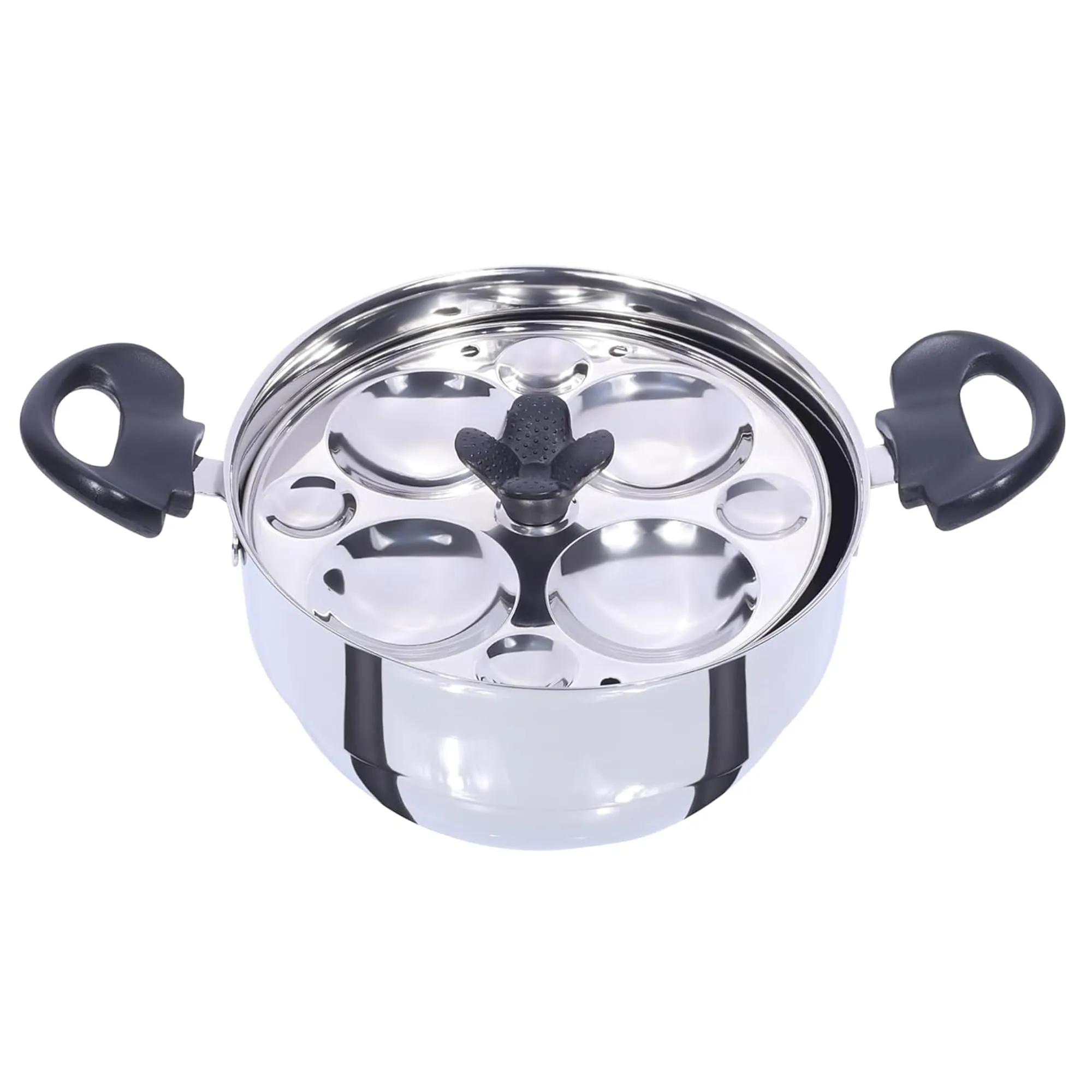 Kuber Industries Stainless Steel 5-in-1 Multi Kadai for Idli, Dhokla, Mini Idlies, Modaks | Includes 3 Idly Plates, 1 Steamer Plate, 1 Dhokla Plate & 1 Multi Kadai with Lid | Silver