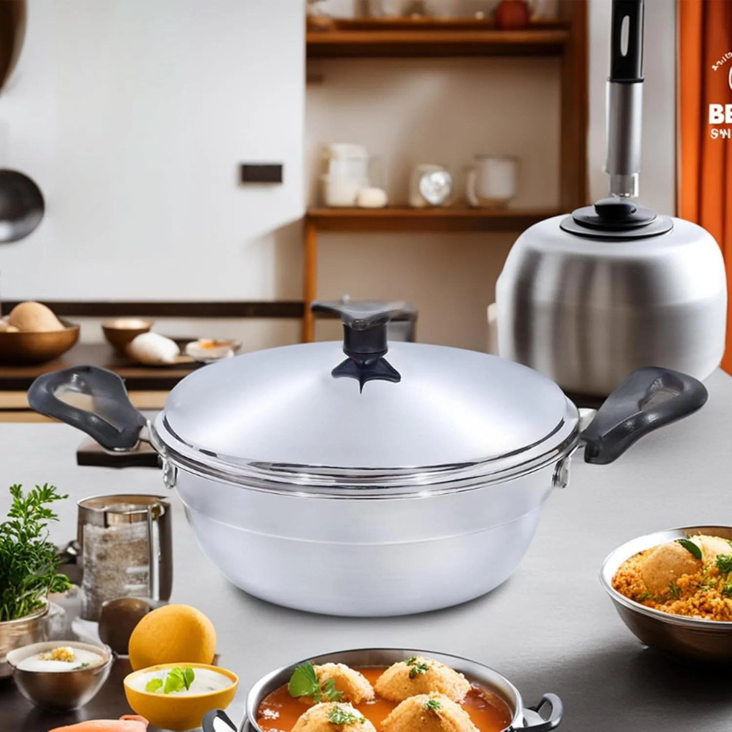 Kuber Industries Stainless Steel Multi Kadai for Idli, Dhokla, Mini Idlies, Modaks | Includes 2 Triangle Idly Plates, 1 Steamer Plate, 1 Momo Plate & 1 Multi Kadai with Lid | Silver