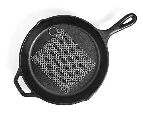 LauKingdom Cast Iron Cleaner - XXL 8x8 More Efficient Stainless Steel Chainmail Scrubber