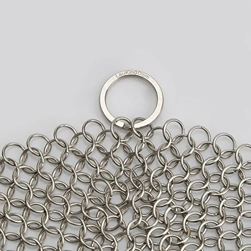 LauKingdom Cast Iron Cleaner - XXL 8x8 More Efficient Stainless Steel Chainmail Scrubber