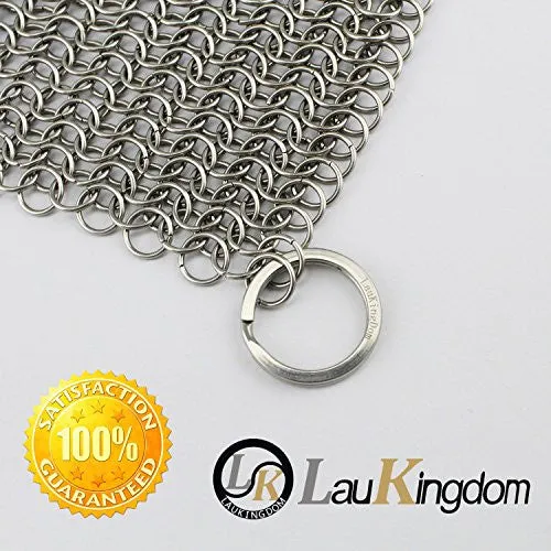 LauKingdom Cast Iron Cleaner - XXL 8x8 More Efficient Stainless Steel Chainmail Scrubber