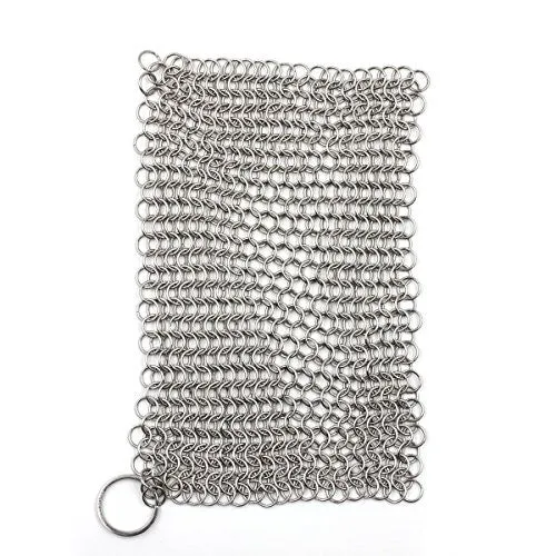 LauKingdom Cast Iron Cleaner - XXL 8x8 More Efficient Stainless Steel Chainmail Scrubber