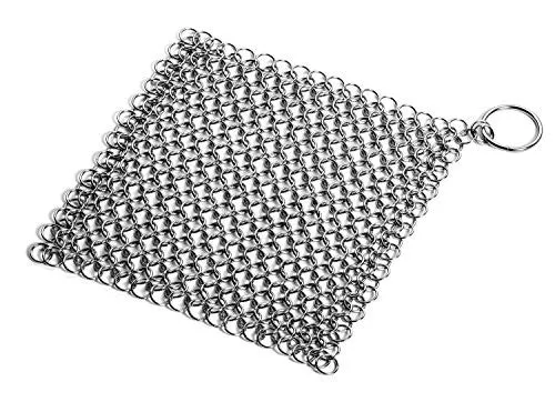 LauKingdom Cast Iron Cleaner - XXL 8x8 More Efficient Stainless Steel Chainmail Scrubber