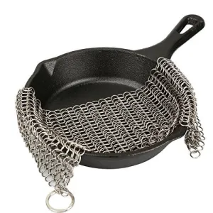 LauKingdom Cast Iron Cleaner - XXL 8x8 More Efficient Stainless Steel Chainmail Scrubber