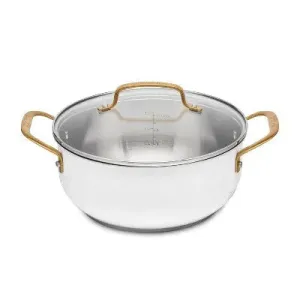 New - Cuisinart Classic 4.5qt Stainless Steel Dutch Oven with Cover and Brushed Gold Handles Matte White