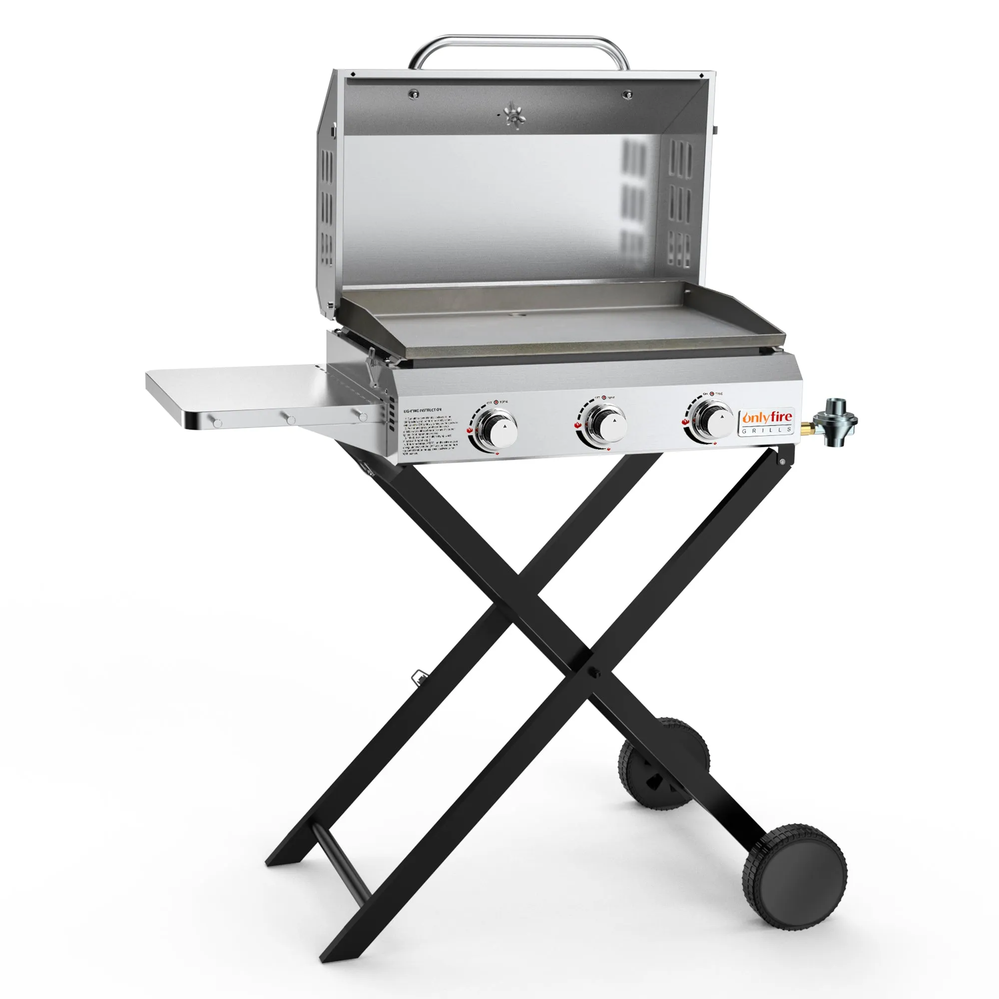 Onlyfire Tabletop Gas Griddle Grill with Lid, 3-Burner