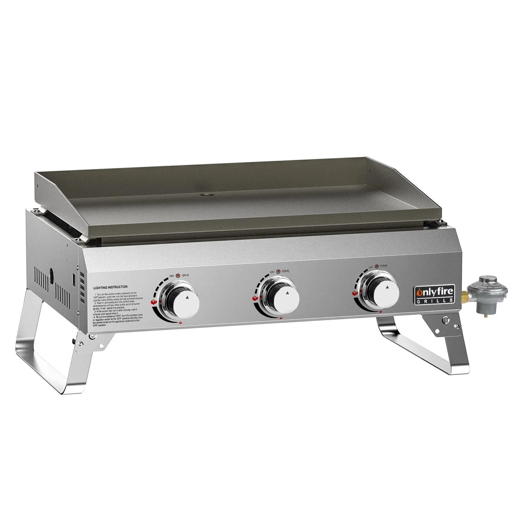 Onlyfire Tabletop Gas Griddle Grill with Lid, 3-Burner