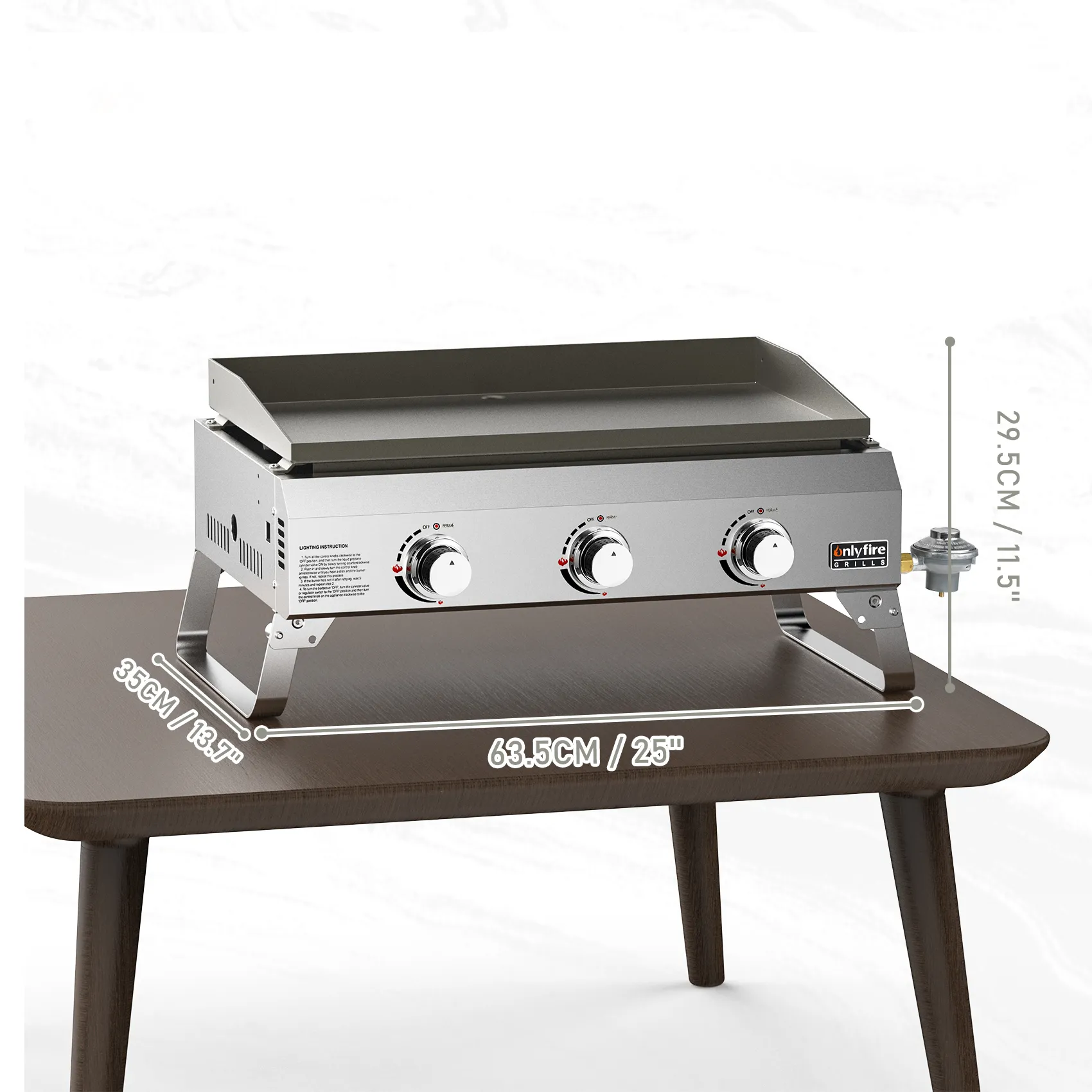 Onlyfire Tabletop Gas Griddle Grill with Lid, 3-Burner