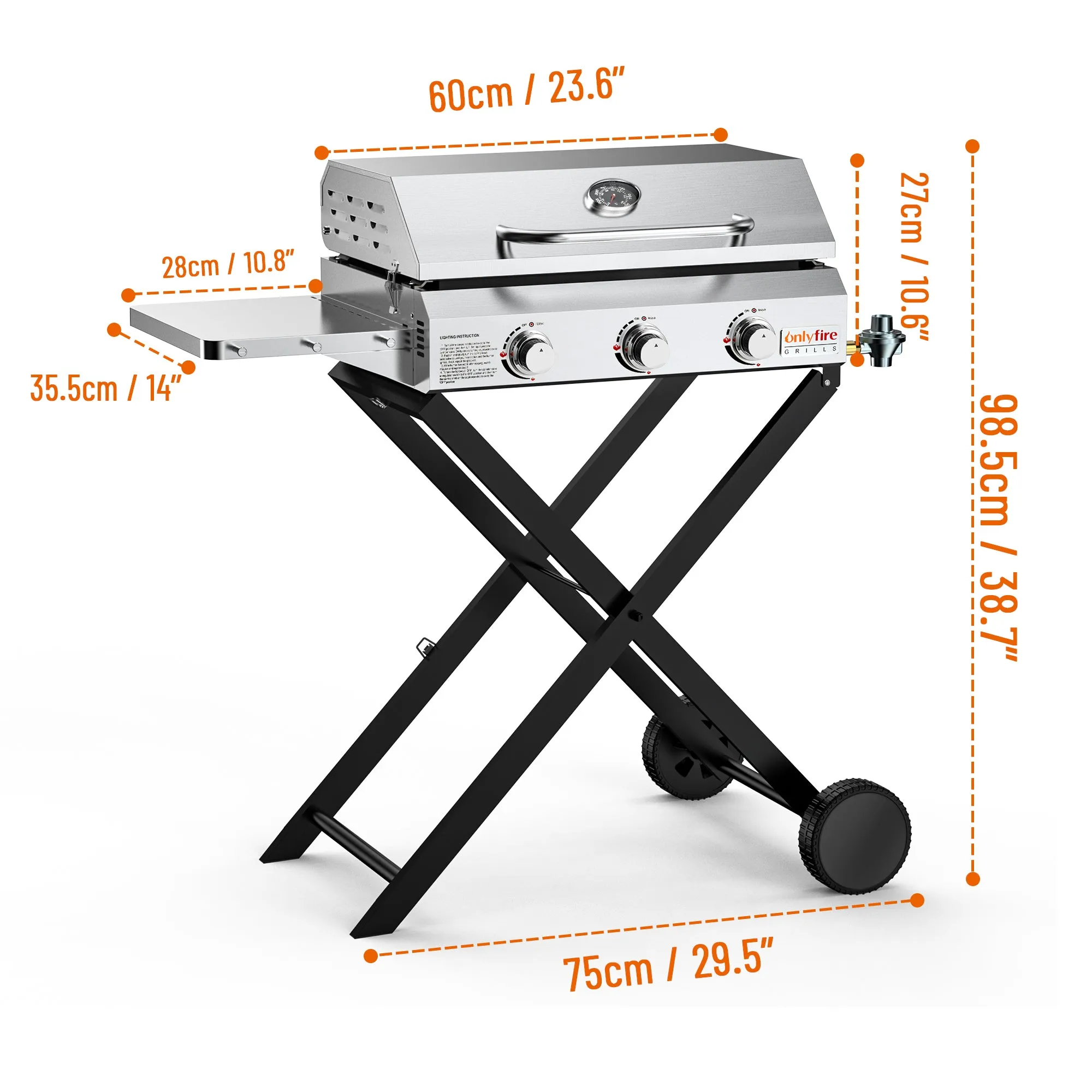 Onlyfire Tabletop Gas Griddle Grill with Lid, 3-Burner